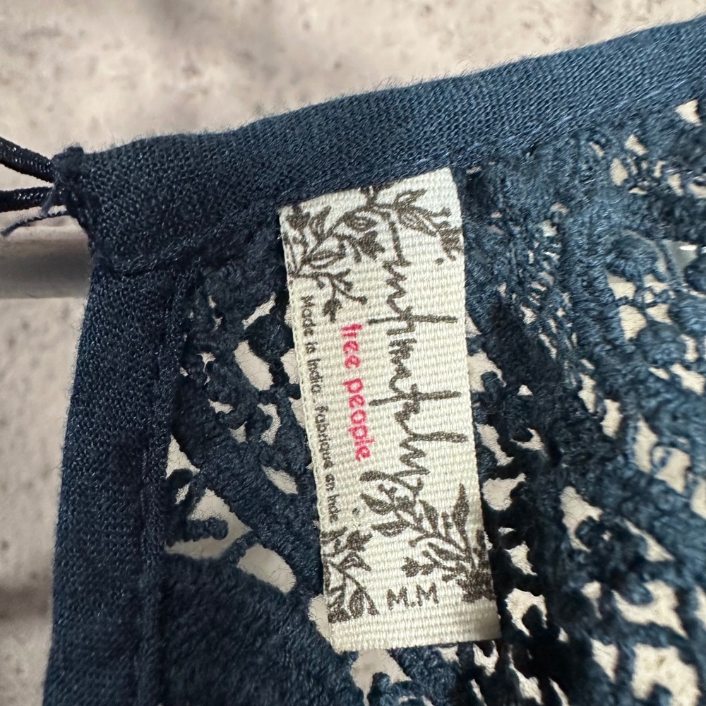 Free People festival bandanna Halter Navy Pink Paisley Crochet Lace Boho Dress - Picture 3 of 8